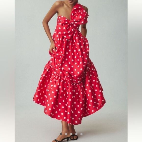 Anthropologie Dresses & Skirts - Anthropologie atsu bow Red Polka Dot Dress size large
